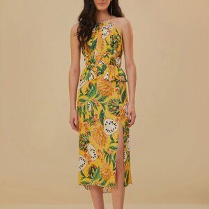 NWT Farm Rio Yellow Biriba Midi Dress